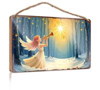 Large Home Sign Angel Playing Trumpet In Snowy Forest With Starry Sky Wooded Sign Signs For Kitchen Posters & Prints(20X30CM)