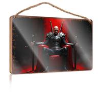 Large Home Sign Dark Warrior Seated On Red Throne With Swords Wooded Sign Signs For Kitchen Posters & Prints(20X30CM)