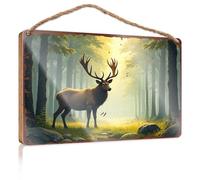 Large Home Sign Golden Morning In The Forest: Majestic Stag Amidst Serene Trees Wooded Sign Signs For Kitchen Posters & Prints(15X28CM)