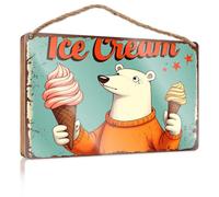 Large Home Sign Polar Bear Enjoying Ice Cream. Camper Decor Farmhouse Hanging Sign(20X30CM)