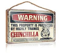 Large Home Sign Warning This Property Is Protected By A Highly Trained Chinchilla Wooden Sign Bathroom Decor Wall Art Office Decor For Men(15X28CM)