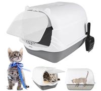 Large Hooded Cat Litter Box Charcoal Filter Extra Deep Anti-Spillage Kittens Cats Enclosed Box Pan Loo Filter Flap Door Detachable Rim Rounded Corners Safe Fully Enclosed Cat Toilet, 51x37x36cm
