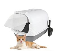 Large Hooded Cat Litter Box - Grey Enclosed Litter Tray with Double-Action Door & Carbon Filter, High-Sided Anti-Spill Design, Portable with Carry Handle, Includes Litter Scoop & Deodorizing Bag