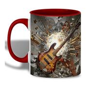 Large Hot Chocolate Mug Bass Guitar Coloured Watercolour Mug 330ML for Afternoon Tea,Drinkware,Tableware,Retirement Gifts