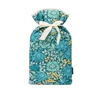 Large Hot Water Bottle 1.5L - William Morris Mallow Teal, Handmade in UK, Padded Cotton Cover, Ideal for Soothing Aches & Pains, Staying Warm, and Cozy Comfort in Cold Weather