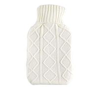 Large Hot Water Bottle With Soft Knitted Cover Cream Chunky Aran Jumper Style Cable Knit Pattern Winter Nights Comfort Sleep Heat Therapy Bed Sofa Removable 2 Litre Natural Rubber 35cm