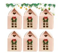 Large House Shaped Gift Boxes with Handle,Christmas Wonderland Cottage Gift Box, 3D Pop Up Christmas House Gift Boxes, Paper Treat Boxes for Holiday Party Favors, Cookie Candy Packaging (Pink-6pcs)