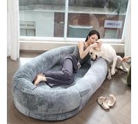 Large Human Size Dog Bed - Luxury Washable Faux Fur Giant Beanbag w/Matching Blanket