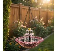 Large hummingbird solar-powered waterfall-style hanging bird bath fountain with solar water pump, suitable for outdoor gardens.(Pink)