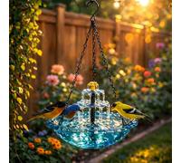 Large hummingbird solar-powered waterfall-style hanging bird bath fountain with solar water pump, suitable for outdoor gardens.(Blue)