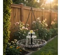 Large hummingbird solar-powered waterfall-style hanging bird bath fountain with solar water pump, suitable for outdoor gardens.(Grey)