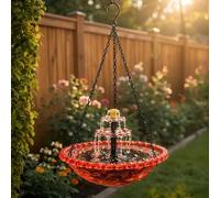 Large hummingbird solar-powered waterfall-style hanging bird bath fountain with solar water pump, suitable for outdoor gardens.(Red)