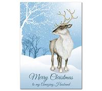 Large Husband Christmas Card - Reindeer - Extra Big thick XL size - Special Happy Merry Xmas - Luxury Greetings Traditional Wishes - Very Unusual - A4 29.7 x 21cm - Eco-Friendly - Made in UK