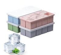 Large Ice Cube Molds, 4 Pack Easy Release Ice Trays for Freezer with Lid, Stackable Square Big Silicone Ice Cube Tray BPA Free Slow Melting for Bourbon Whiskey, Cocktails (Green+Blue+Pink+Grey)
