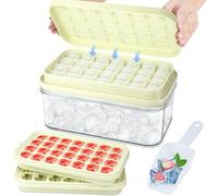 Large Ice Cube Tray, 2 Pack Food-Grade Silicone Ice Cube Trays with Lid, Bin and Scoop, Stackable Square Ice Cube Moulds, Easy Press to Release, Reusable Ice Cubes for Cocktails Coffee (Cream White)