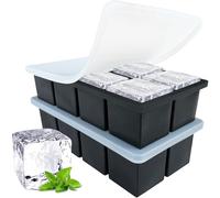 Large Ice Cube Tray for Whiskey: 2inch Large Square Ice Grid Big Silicone Ice Trays - 2Pack Silicone Old Fashioned Ice Cube Trays - 2inch Huge Cubed Ice Trays for Whiskey, Cocktails & Drinks
