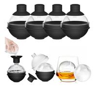 Large Ice Cube Tray Moulds with Funnel Lid - Big Sphere Ice Ball Maker, Silicone Round Ice Molds for Whiskey, Cocktails, Wine, and Drinks (Set of 4) - Reusable Easy-Release Circle Ice Tray