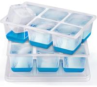 Large Ice Cube Tray with Lid, JRISBO Silicone Ice Cube Mould 6cm Extra Big & BPA Free & Easy Release, 140ml Giant Ice Cube Trays Unique Clear Design for Cocktails Drinks (2 Pack)
