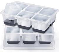 Large Ice Cube Tray with Lid, JRISBO Silicone Ice Cube Mould 6cm Extra Big & BPA Free & Easy Release, 140ml Giant Ice Cube Trays Unique Clear Design for Cocktails Drinks (2 Pack)