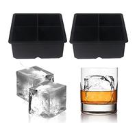 Large Ice Cube Trays Silicone (2.5-Inches) - Giant Cocktail Silicone Ice Maker, Scotch Whiskey Ice Cube, Easy Release Reusable Ice Cubes,Food Grade (Black 2 Tray)