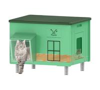Large Indestructible Heated Cat House for Outside - Extremely Waterproof & Weatherproof Heated Outdoor Cat House with Escape Door for Winter, Insulated Feral Cat Shelter for Barn Strays, 22x17x17.5 in