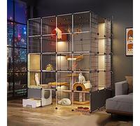Large Indoor Cat Cage, DIY Cat Pen Cat Cabinet with Cat Litter Box Semi-enclosed Cat Fence Detachable Small Pet Cage, for Kitten Guinea Pig Rabbit (145x110x180cm)
