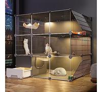 Large Indoor Cat Cage, DIY Cat Pen Cat Cabinet with Cat Litter Box Semi-enclosed Cat Fence Detachable Small Pet Cage, for Kitten Guinea Pig Rabbit (111x95x109cm)