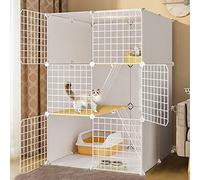 Large Indoor Cat Cage - Metal Enclosure Playpen for Small Pets, Includes Door, Drinking Fountain, Nest, and Litter - Ideal for Cats, Hedgehogs, and Guinea Pigs
