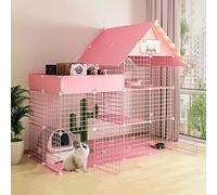 Large Indoor Cat Cage with Hammock & Nest, Detachable Pet Enclosure for 1-3 Cats, Ideal Exercise Place, Pink 111x75x146CM - Spacious Cat Habitat