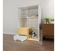 Large Indoor Cat Cage With Litter Box, 2-Tier Collapsible Cat Enclosure, Pet Cages For Cats, Available In 6 Sizes - Perfect For Cats And Kittens!,White-75 * 49 * 111cm