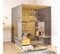 Large Indoor Cat Cage with Litter Box, DIY Cat Playpen Enclosure, Removable Wire Kennel for Small Animals, Spacious Exercise Area for Cats (Size: 111x95x1)
