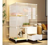 Large Indoor Cat Cage With Litter Box, Mobile Cat Cage With Universal Wheels, HD Clear Fence And Sturdy Metal Grid, A Great Helper For Pet Management And Activities