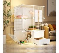 Large Indoor Cat Cage with Litter Box, Multi-Level Platform DIY Cat Fence, HD Clear Fence and Sturdy Metal Grid, Large Play Area, Perfect for 1-3 Cats)