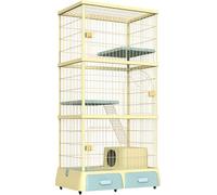 Large Indoor Cat Cage with Wheels, 2/3-Tier Enclosure, Includes Litter Box, Extra Large Entry Door(Yellow)