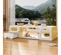 Large Indoor Cat Cages with Litter Box, Detachable Playpen for 1-2 Cats, Layered Design Pet House, Easy to Clean Small Animal Enclosure, DIY Cat Playpen (141 x 46 x 35cm)