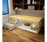Large Indoor Cat Cages With Litter Box, Easy Assembly Panels For Happy Cats, Spacious & Comfortable Habitat For Feline Friends Yellow 105x45x35cm