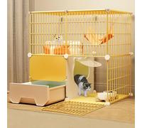 Large Indoor Cat Cages With Litter Box, Spacious 2-Cat Exercise Playpen, Ideal Diy Habitat For Cats & Small Pets, Perfect Pet Enclosure,Yellow-75 * 39 * 75cm