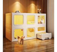 Large Indoor Cat Enclosure with Transparent Windows, 2 Tiers Cat House for Indoor Cats - Multi-Feature Enclosed Cat Condo with Litter Box Drawer and Knob Locks (Yellow)