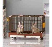 Large Indoor Rabbit Cage On Wheels With Pull-Out Trays, Bunny Hutch For 2 Rabbits, Skylight Playpen, Easy Clean & Assemble, Red - Perfect Small Animal Home,Brown-82 * 57 * 66cm