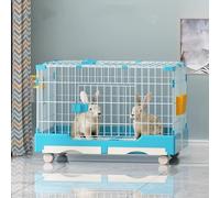 Large Indoor Rabbit Cage On Wheels With Pull-Out Trays, Bunny Hutch For 2 Rabbits, Skylight Playpen, Easy Clean & Assemble, Red - Perfect Small Animal Home,Blue-82 * 57 * 66cm