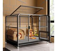 Large Indoor Rabbit Cage with Double Doors, Deep Pull-Out Trays, Sturdy Metal Wire Villa for Small Animals like Rabbits & Ferrets - Black