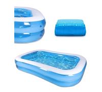 Large Inflatable Family Pool for Kids, Adults & Pets, Rectangular Above-Ground Paddling Pool with Heavy-Duty Leakproof PVC and Fast Drain Valve for Backyard, Garden & Indoor Use
