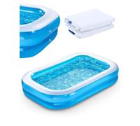 Large Inflatable Family Pool for Kids & Adults, Rectangular Above-Rectangular Paddling Pool for Kids, Heavy-Duty Leak-Resistant PVC with Fast Drain Valve for Backyard, Garden & Indoor Fun