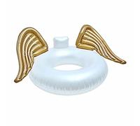 Large Inflatable Swim Ring Float with Gold Angel Wings Inflatable Swimming Pool Floats Rainbow Swimming Floats Summer Holiday Novelty Swim Tubes Rings for Adults, White and Gold