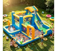 Large Inflatable Water Park with Slide and Splash Pool for Kids, AONESY Inflatable Bouncy Castle Water Sprayers, Climbing, Jumping, Soccer Area, 480W Blower for Indoor Outdoor Backyard