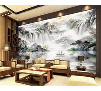 Large Ink Landscape Waterfall Sunrise 3D Wallpaper Textured Silk Easy Install Living Room Sofa Bedroom Dining Room Home Decoration Wall-430cm×300cm
