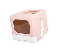 Large Inner Space, Double Entry and Exit, Hollow Out Falling Sand Pedal, Pull-Out Drawer, Fully Enclosed Cat Litter Box, Interactive Moving Mouse Toy, Suitable for Most Cats and (Pink)