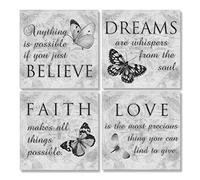 Large Inspirational Butterfly Wall Art - 4 Panels Grey Canvas Print - Faith Love Dreams Believe Calligraphy Canvas Wall Decor - Motivational Posters for Home Office Decor (B01, 16x16inch)