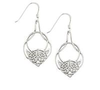 Large Irish Celtic Knot Design Sterling Silver Dangly/Dangle Drop Hook Earrings for Women/Teenage/Girls - 925 Sterling Silver - Unusual Long Silver Earrings -