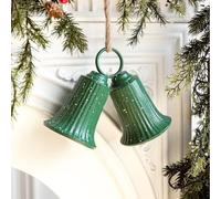 Large Iron Double Bell Pendant for Christmas Tree and Interior Decor with Emphasis on Form and Theme (Green)